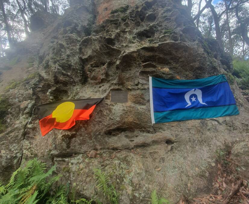 Flags were displayed at nin garang thurree currobung (The Place Between the Rocks). Picture supplied. 