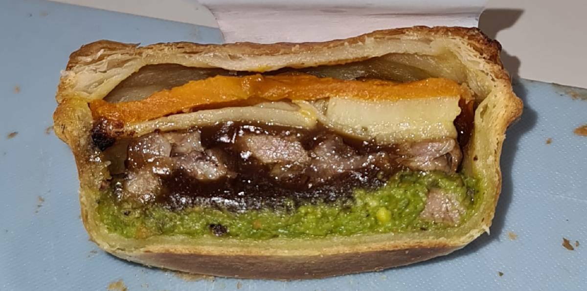The roasted lamb and veggie pie which won silver in Australia's Best Pie and Pastie Competition is filled with gravy, peas, potato bake and roasted pumpkin. Picture supplied
