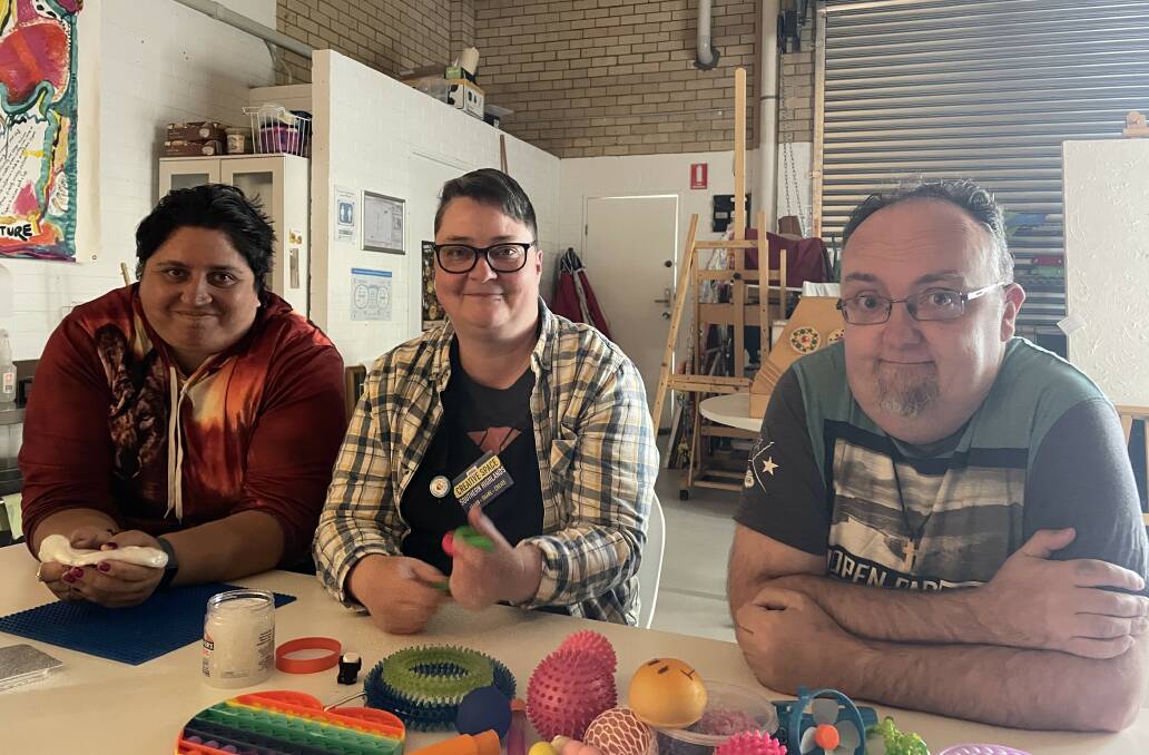 Patrice, Julia and Clint all enjoyed taking part in a sensory day at the Creative Space Southern Highlands. Picture by Briannah Devlin. 