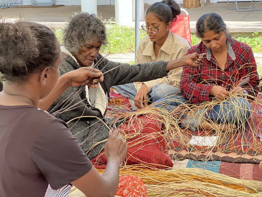 A group of indigenous artists from Bula 'Bula Arts in Ramingining, Arnhem Land, showcase their works at the Sturt Gallery until March 26. Picture by Sally Foy.
