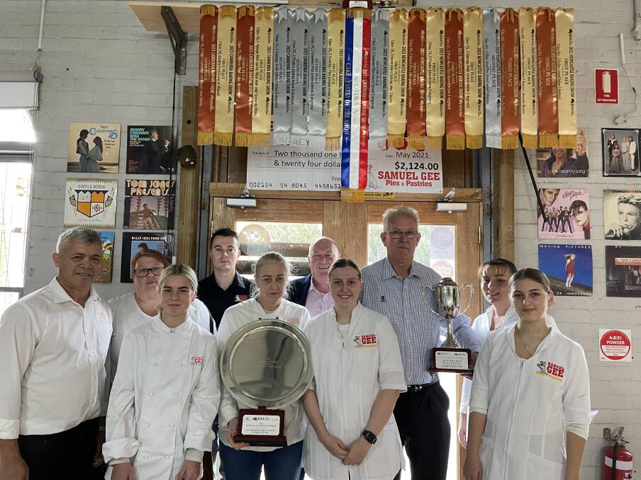 Samuel Gee Pie and Pasties has taken away 23 wins for their work at Ausralia's Best Pie and Pastie Competition, and received their official trophy from Baking Association of Australia executive officer Tony Smith and Walter Becker from Grain Corp and Pilot. Picture by Briannah Devlin