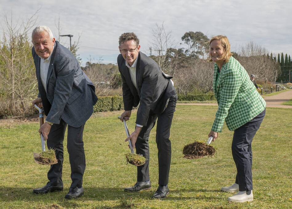Viv May PSM, Stephen Jones and Judy Hannan turning the sod for the new education centre. Picture by John Swainston. 