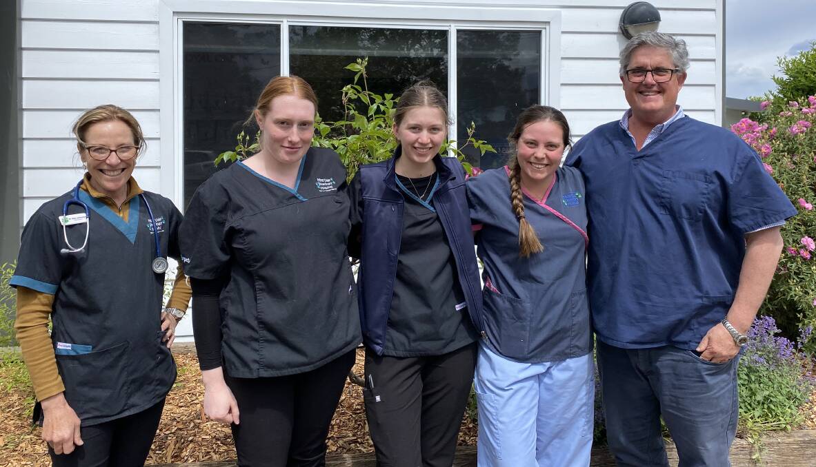 Alex Johnston, Tessa Campbell, Courtney Knight, Katie Beresford and Dr James Blackshaw at Moss Vale Veterinary Hospital. Photo supplied.