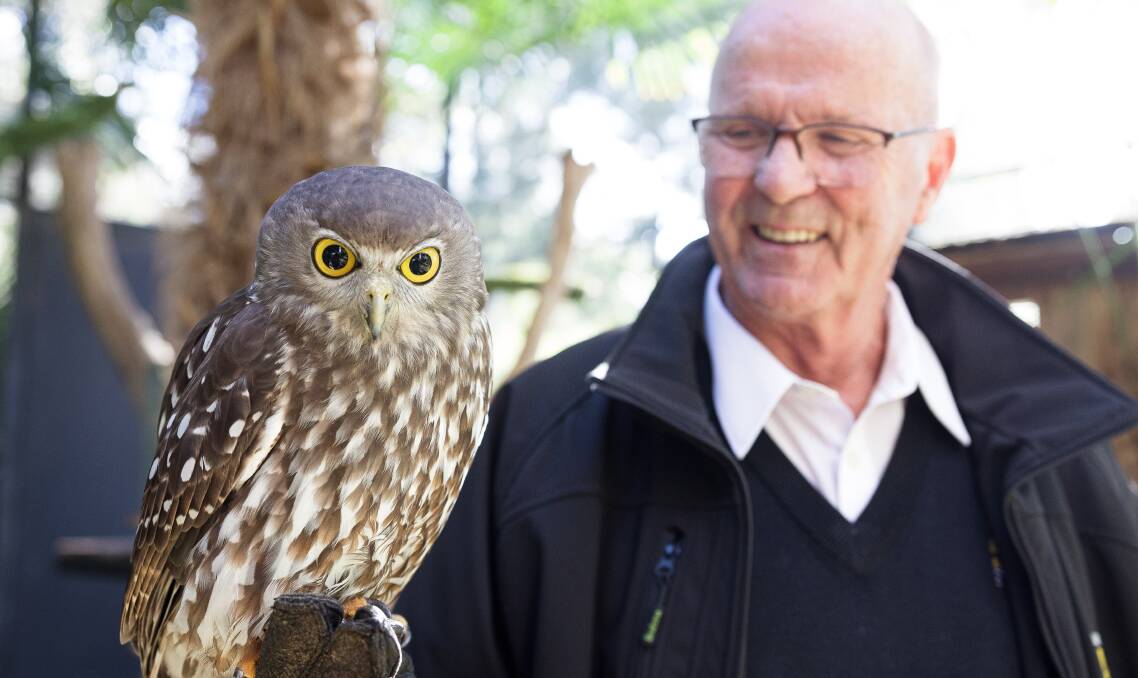 National Zoo and Aquarium owner Richard Tindale with a barking owl. Picture by Sitthixay Ditthavong