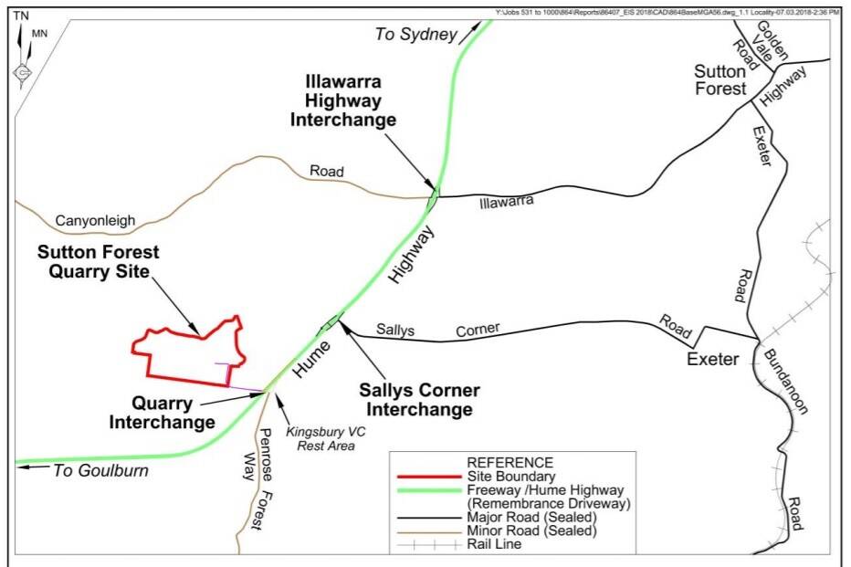 ON EXHIBITION: The location for the proposed sandstone quarry is west of the Hume Highway, approximately 1.7km southwest of the Sallys Corner interchange.