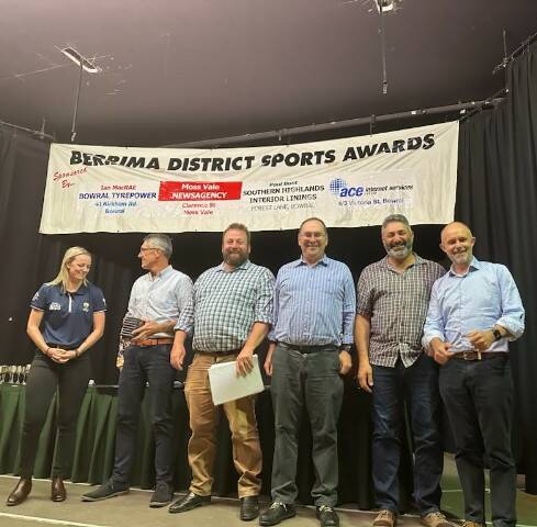 Five of the eight 2022 Illawarra B Pennants Champions on stage at the Berrima District Sports Awards. Picture supplied. 