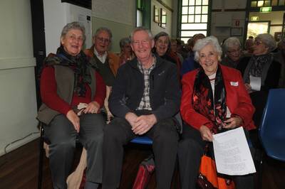 Margaret Buckland, Graham McDonald and Shirley Marshall with front row seats for Hugh MacKay.